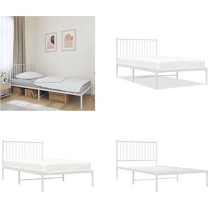 vidaXL Bedframe met hoofdbord metaal wit 100x190 cm - Bedframe - Bedframes - Eenpersoonsbed - Bed