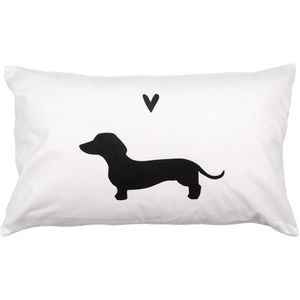 Clayre & Eef Kussenhoes 30x50 cm Wit Zwart Polyester Teckel
