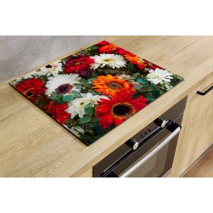 Inductiebeschermer - Red and White Flowers - 59x51 cm - Inductiebeschermer - Inductie Afdekplaat Kookplaat - Inductie Mat - Anti-Slip - Keuken Decoratie - Keuken Accessoires
