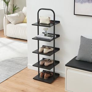 en.casa - Schoenenrek Poytya - Zwart - 5 Planken - 119x34x32 cm