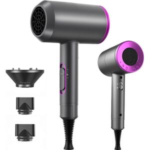 Kraftverdia® - Ionische föhn - Krachtige föhn - Ion Dry & Style haardroger - Laag geluidsniveau - met 2 stylingmondstukken en 1 diffuser - voor vrouwen krullend haar, thuis, salon, reizen -Sneldrogend