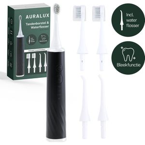 AuraLux - Elektrische Tandenborstel - Zwart - 2-in-1 met Waterflosser - 3 Poetsopties - 2 Opzetstukken