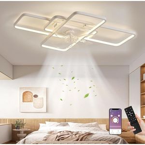 LuxiLamps - Moderne Smart Lamp Ventilator - Dimbaar - LED Plafond Ventilator - Zwart - Moderne Kroonluchter Ventilator - 72 cm - Woonkamerlamp