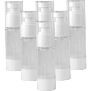 Airless pompflesjes - 6 stuks - 30 ml - 11,8 × 3,3 cm - Draagbaar - Reissprayflesjes - Stofkap - Herbruikbaar - Navulbaar - Geschikt voor toner, make-upremover en parfum - Transparant