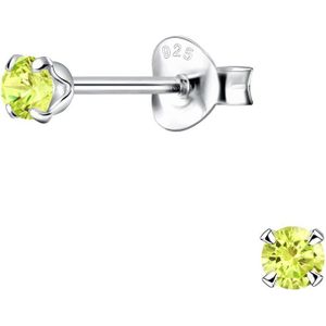 Joy|S - Zilveren oorbellen 3 mm - zirkonia olijf groen - kinderoorbellen - oorknopjes