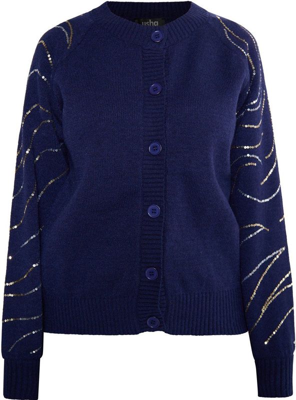 Usha - BLACK LABEL - Gebreid Vest - Marine - Knoopsluiting