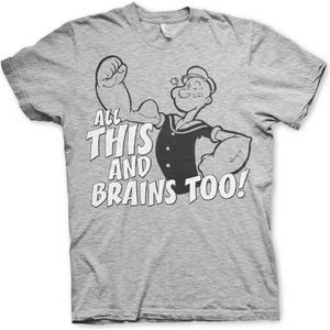 Popeye Heren Tshirt -S- All This And Brains Too Grijs
