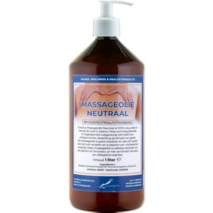 Massageolie Neutraal 1 liter met witte pomp - amber fles - 100% natuurlijk - biologisch en koud geperst