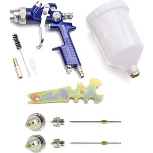 Professioneel HVLP Spuitpistool met 600 ml Beker - Verfsysteem met Diverse Sproeiers 1,3 mm, 1,7 mm en 2,0 mm
