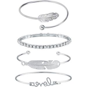 Zilveren armbanden set - Veerarmbanden, diamantarmbanden, letterarmbanden - Roestvrij staal