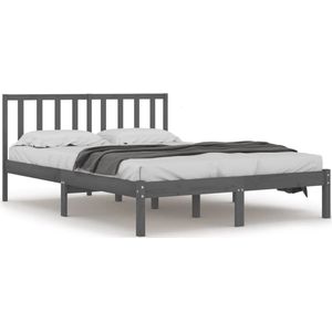 vidaXL - Bedframe - massief - grenenhout - grijs - 200x200 - cm