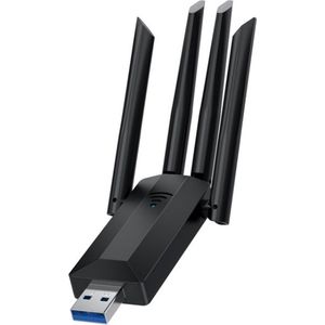 Provium USB WiFI Adapter - 1200Mbps Dongle - 2,4Ghz en 5Ghz Wifi Antenne - USB 3.0 - 4 antennes - voor Windows en MacOS - Draadloze verbinding - zwart