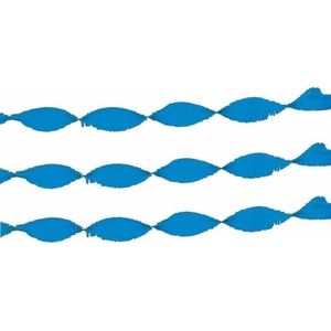 3x Lichtblauwe crepepapier slingers 6 meter - Jongen geboren feestslingers - Geboorte feestversiering - Kraamfeest guirlande feestdecoratie