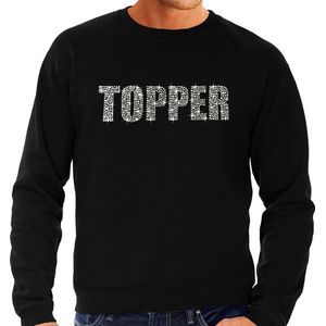 Glitter Topper foute trui zwart met steentjes/ rhinestones voor heren - Glitter kleding/ foute party outfit L