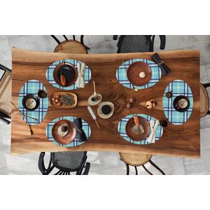 Placemats ovaal - Onderleggers - Ovale placemats - Plaid - Blauw - Patronen - Schotse ruit - 6 stuks