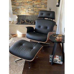 Lounge Chair + Hocker - Zwart - Italiaans Leder - Palissander - Premium - Meubi - Fauteuil - Set