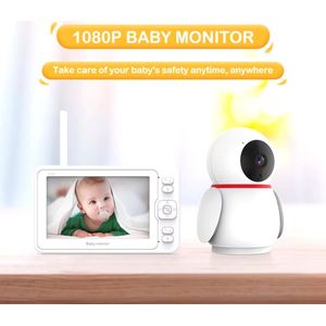 Baby monitor - babyfoon met camera - Monitor 1080P HD Nachtzicht, 2-weg Gesprek, 5 Inch Baby Videocamera met 8 Wiegmelodieën, Opnemen en Afspelen met SD-kaart