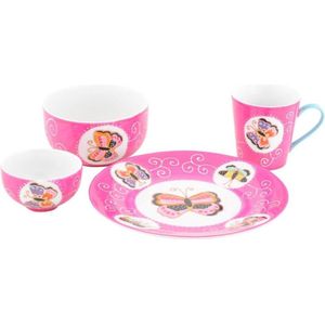 Rocaflor Cadeauset servies Vlinder roze (Bord/Kom/Kommetje en Mok)