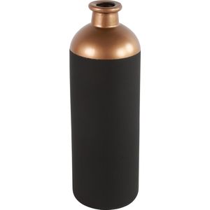 Countryfield Bloemen of deco vaas - zwart/koper - glas - luxe fles vorm - D11 x H33 cm