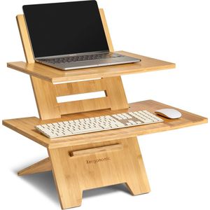 Xergonomic Sta Bureau – Standing desk – Laptopstandaard – Zit staand bureau in hoogte verstelbaar – Bamboe – Thuiswerken – Ergonomisch werken