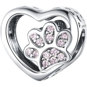 Hart hondenpoot bedel zirkonia | pootafdruk | bedels voor armband | pawn bead | Zilverana | geschikt voor alle bekende merken | 925 zilver | moederdag