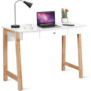 Bureau met lade, computertafel rubber tafelpoten 106 x 50 x 75,5 cm, make-uptafel bureautafel hoogglans voor kantoor en werkkamer (wit)