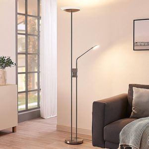 Lindby - LED vloerlamp- met dimmer - 2 lichts - metaal - H: 180 cm - gesatineerd nikkel - Inclusief lichtbronnen