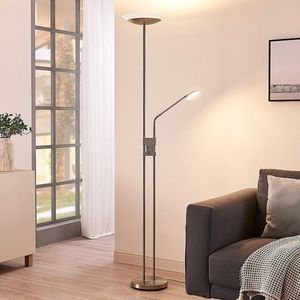 Lindby - LED vloerlamp- met dimmer - 2lichts - Metaal, glas - H: 180 cm - satijn nikkel - Inclusief lichtbronnen