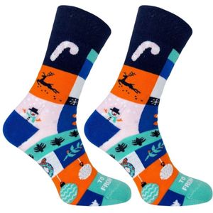 La Pèra - Kerstsokken - 39-42– Blauw Turquoise – Katoen – Happy Holiday Mix Socks – Warme & Vrolijke Cadeau Sokken