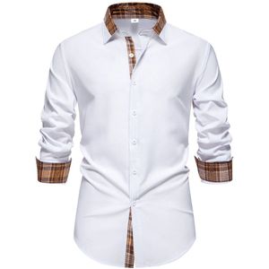 Allthemen Heren Geruite Tweekleurige Overhemd - Zakelijk Casual Lange Mouwen Overhemd - XL