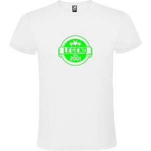 Wit T-Shirt met “Legend sinds 2001 “ Afbeelding Neon Groen Size XS