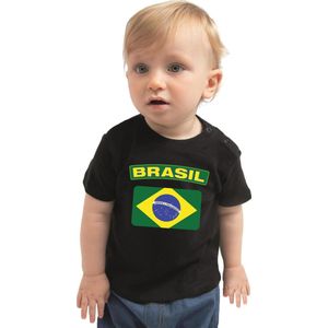 Brasil baby shirt met vlag zwart jongens en meisjes - Kraamcadeau - Babykleding - Brazilie landen t-shirt 74