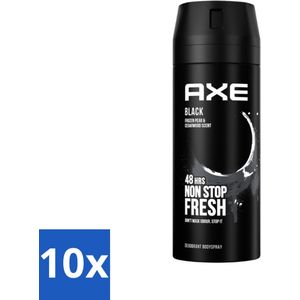 10 x Axe Deodorant Bodyspray Black 150 ml - Aluminiumvrij Deodorant - Mannen Deodorant