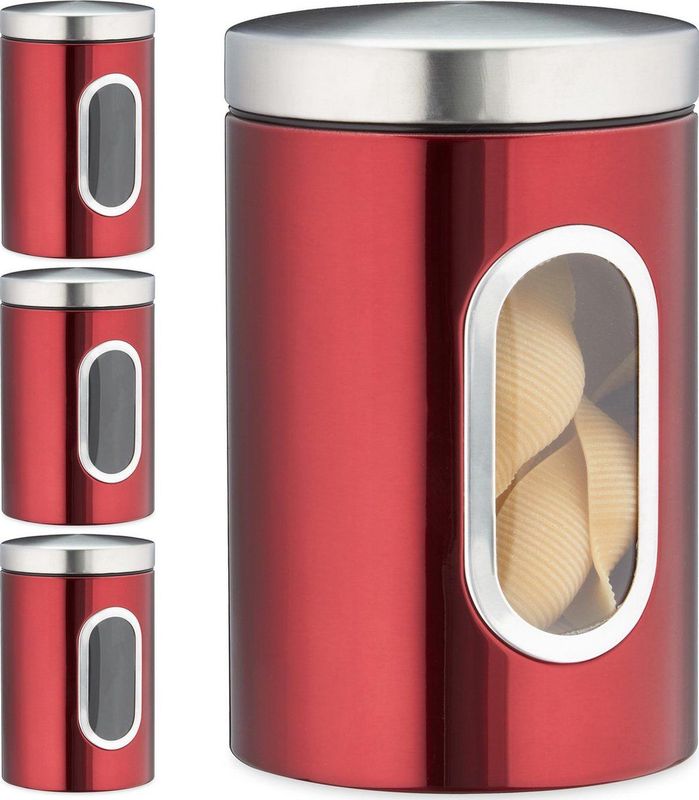 4x - Voorraadbus - Rood - Metaal - Volume: 1,4 Liter