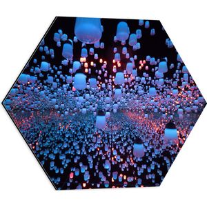 Dibond Hexagon - Opgekleurde Lampen bij een Spiegel - 50x43.5 cm Foto op Hexagon (Met Ophangsysteem)