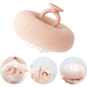 Nieuwe verbeterde 2-in-1 zonnebloem, superzachte zonnebloem zuignap badspons, exfoliërende badspons met zuignap, douchespons (vleesroze)