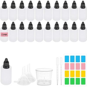 Druppelflesje 30 ml - 20 stuks herbruikbare knijpbare flesjes - lege oogvloeistof druppelflesjes met maatbeker - trechters, druppelaars, etiketten - oogdruppels