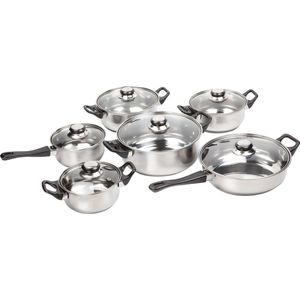 KitchenPrince 12-Delige Pannenset RVS - pottenset - kookpannen - koekenpan - steelpan - bakpan - PFAS-Vrij - pannenset - pannenset inductie - antiaanbaklaag - koekenpannenset