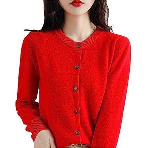 Kasjmier vest voor dames met ronde hals - Lente, Herfst en Winter - Lange Mouwen - Zachte Gebreide Cardigan - Effen Kleur