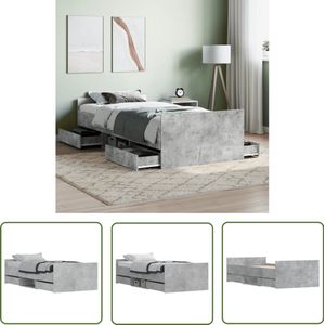 vidaXL Bedframe - Betongrijs - 100x200 cm - Hout Beton Grijs Bed Frame - Tweepersoons Bed - Houten Bed - Slaapcomfort - Opbergruimte