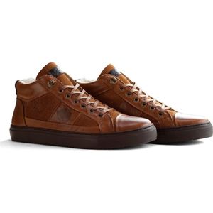 NoGRZ P.daCortona - Halfhoge gevoerde wintersneakers - Cognac Leer - Maat 40