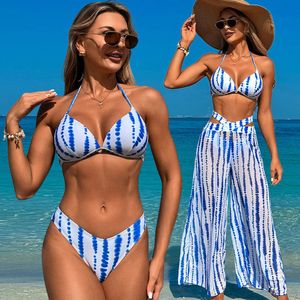 Dames badpak uit één stuk/3-delige set/groot formaat badpak/sexy bikini cover-up,Blauw L