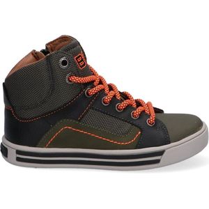 Braqeez Dylan Day Jongens Hoge Sneakers - Groen/Oranje - Leer - Veters
