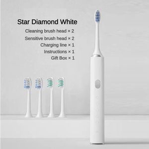 Oplaadbare Sonic elektrische tandenborstel voor volwassenen, mannen en vrouwen met zachte, medium borstelharen - wit, 4 koppen