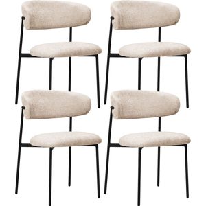 Colenis® - Daria Eetkamerstoelen - Set van 4 - Beige - Chenille Stof - Luxe Gestoffeerde Zitting - Industrieel Design - Metalen Poten - Stoel