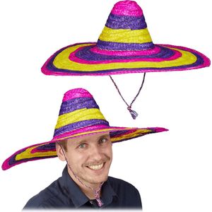 relaxdays 2 x Mexicaanse hoed - sombrero volwassenen - strohoed gekleurd - Mexico - 55 cm