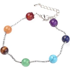 Edelstenen armband Mix Gemstones Balls - paars - blauw - licht blauw - groen - bruin - oranje - rood - zilver - sieraden zakje - cadeau voor haar - kerst cadeau - Moederdag cadeau