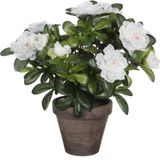 Mica Decorations Azalea Kunstplant in Bloempot Stan - H27 x Ø20 cm - Wit