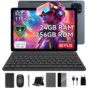 TABWEE Tablet - T90 Gemini AI Tablet - 24GB RAM - 128GB ROM - 8000 mAh - 11 Inch - Android 15 - Met Toetsenbord(QWERTY) - Hoes - Stylus - Muis - Grijs