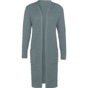 Knit Factory Jaida Lang Gebreid Dames Vest - Grof gebreid groen damesvest - Cardigan voor de herfst en winter - Lang vest tot over de knie - Stone Green - 36/38 - Met steekzakken